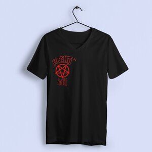 Women's Red 'Pretty Evil' Black Cotton V Neck T Shirt Small - 3XL